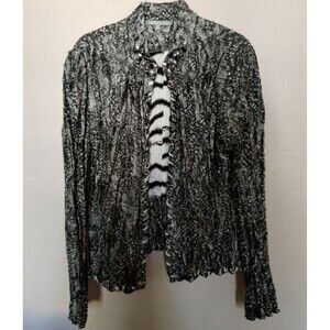 Passion Concept Women’s Jacket Sz L Lined Zebra Black Gray Jewels Elegant Blazer